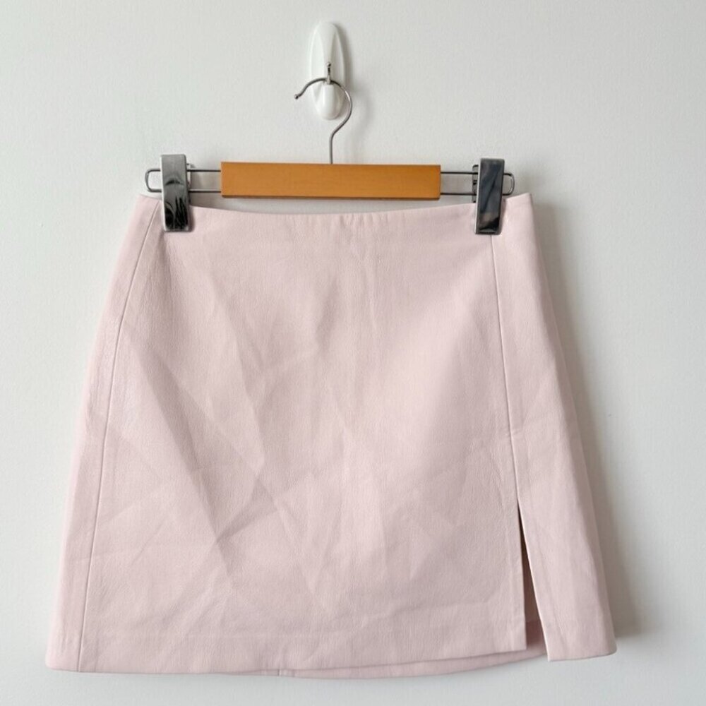 Aritzia Sunday Best Tatiana Vegan Leather Mini Skirt High Waisted Light Pink 2